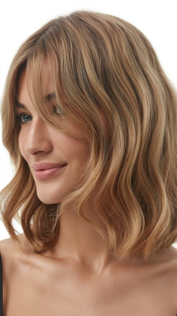Wavy Lob with Curtain Bangs