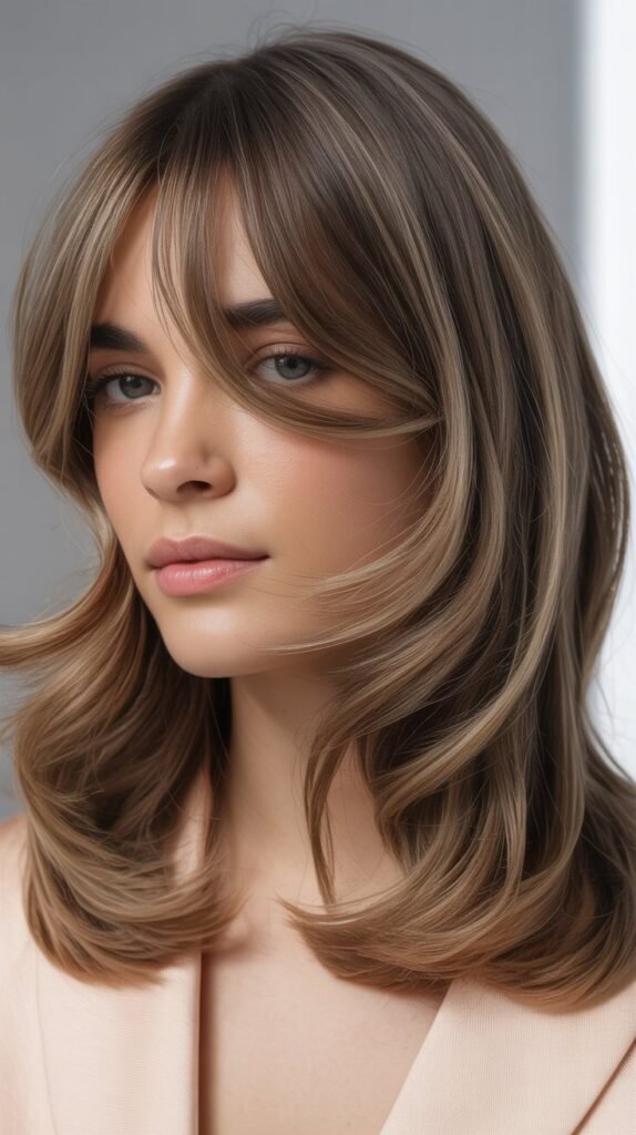 Curtain Bangs with Smoky Ash Tones