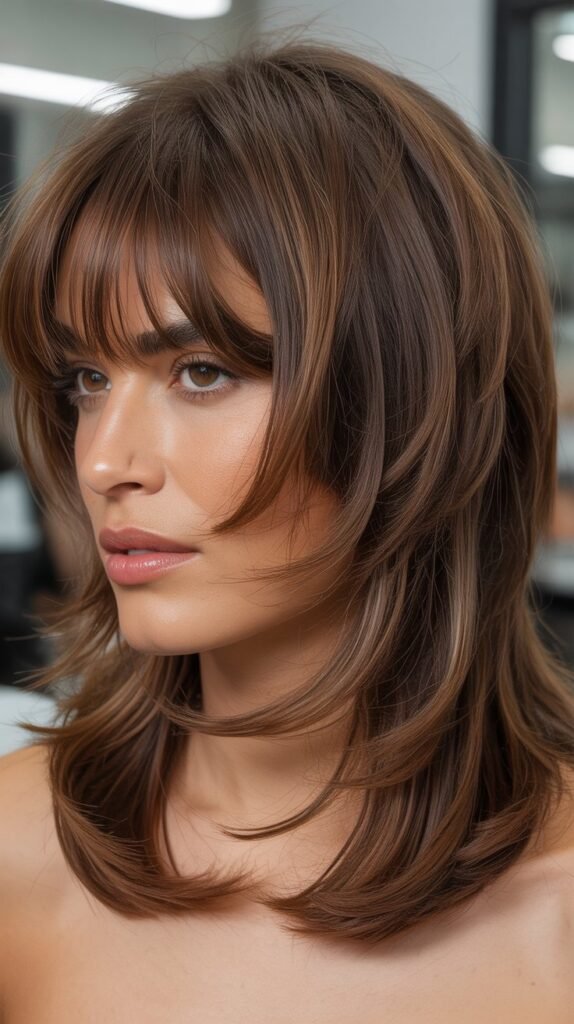 Layered Shag with Bottleneck Bangs