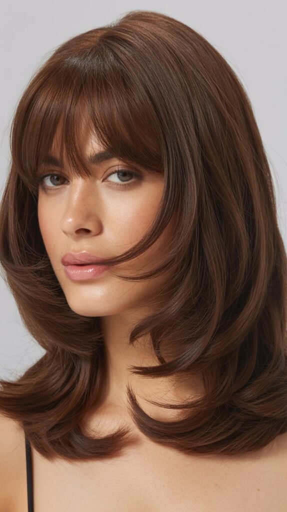 Curtain Bangs with Chocolate Brown Base