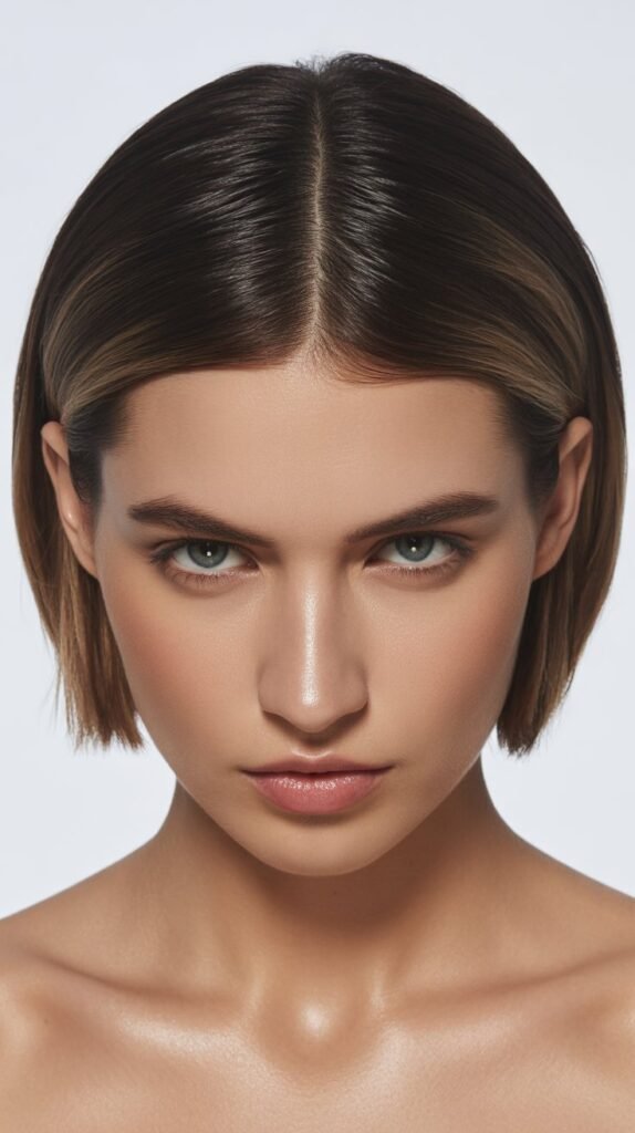 French Bob with Middle Part and Tucked Ears