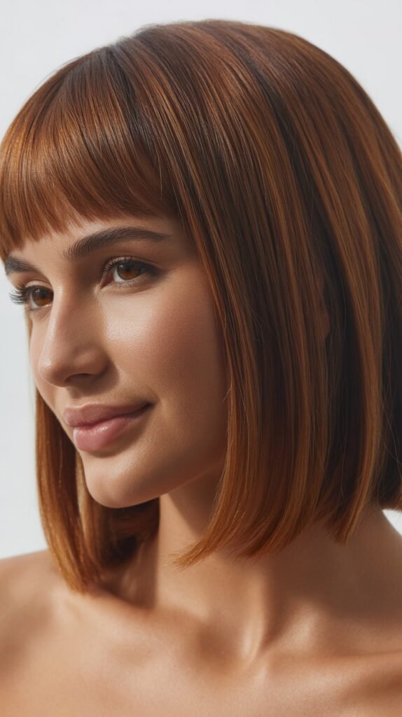 Collarbone Cut with Brow-Grazing Bangs