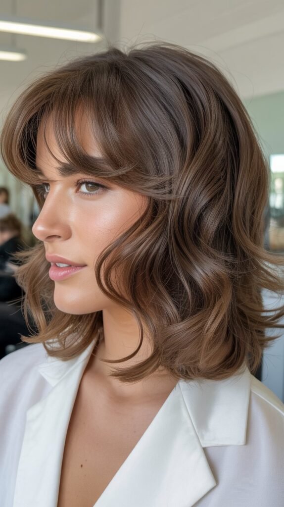 Tousled Medium Waves With Feathered Side Bangs