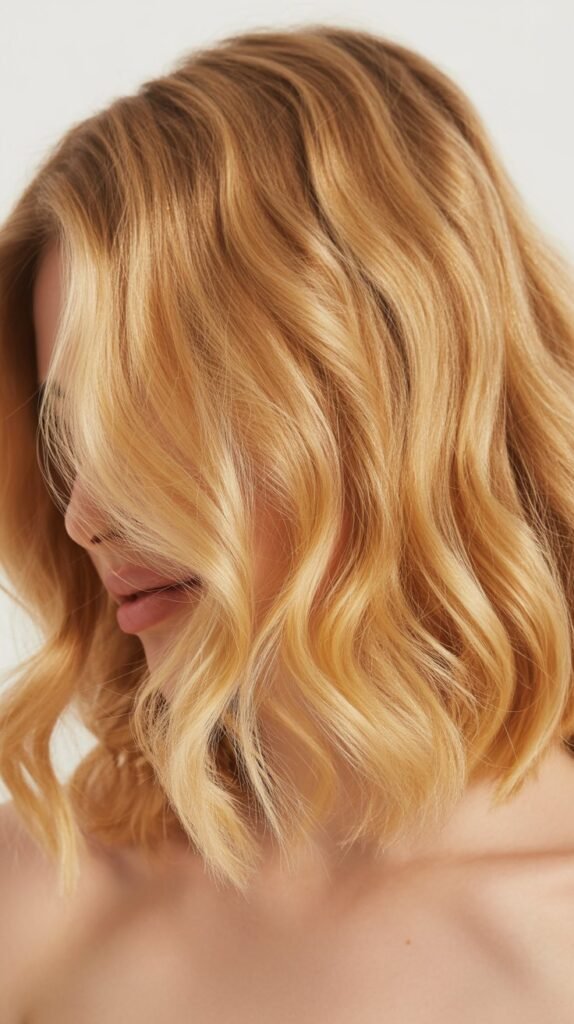 Wavy Golden Blonde Lob with Soft Layers