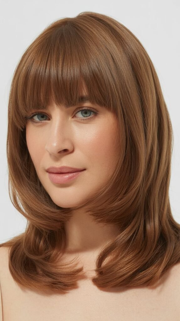 Blunt Bangs with Textured Midi Cut