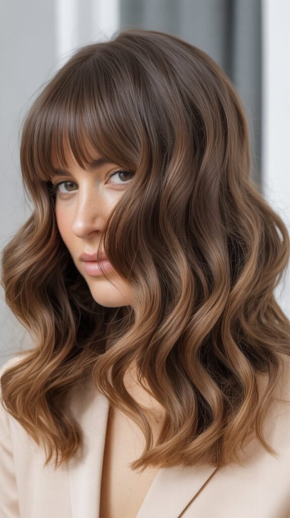 Graduated Curtain Bangs With Bouncy Waves
