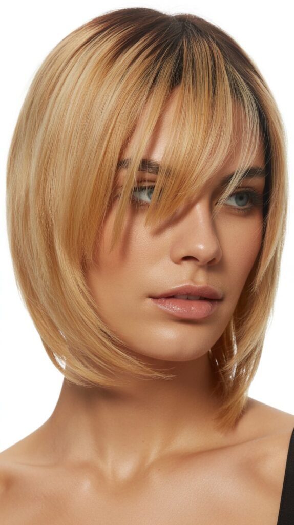  Blunt Lob with Asymmetrical Bangs