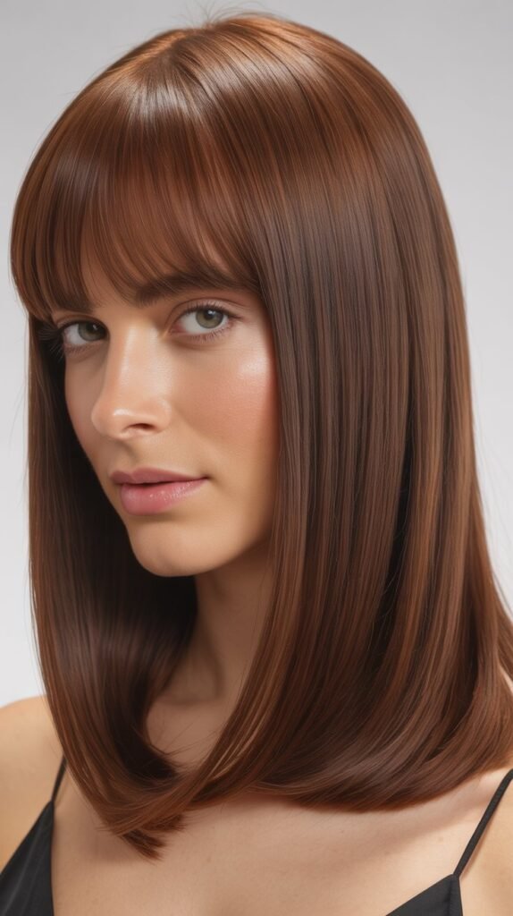 Pin-Straight Medium Hair with Curtain Bangs