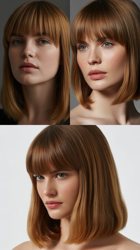 Full Bangs with Medium Straight Hair