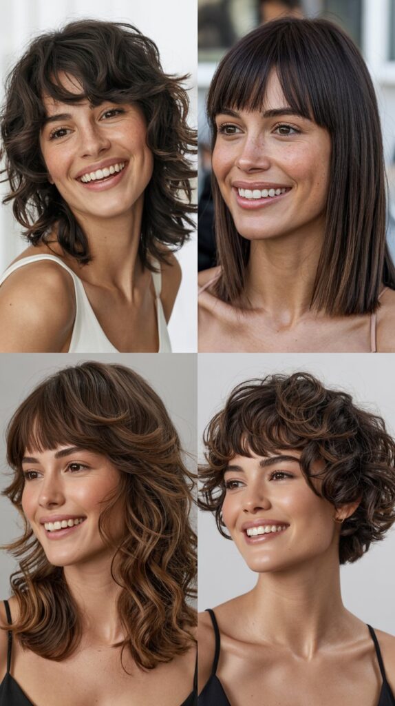 30 Stunning Medium Haircuts With Bangs for Thin Hair That Add Fullness 9 Razored Shag with Bottleneck Bangs