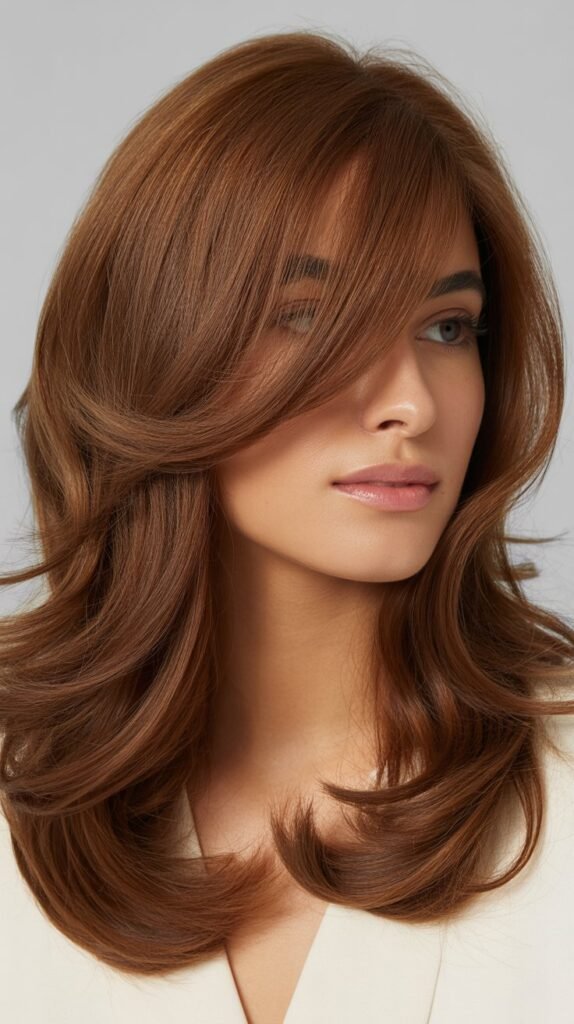 Long Layers with Side-Swept Bangs