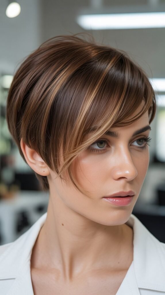 Graduated Pixie With Diagonal Bangs