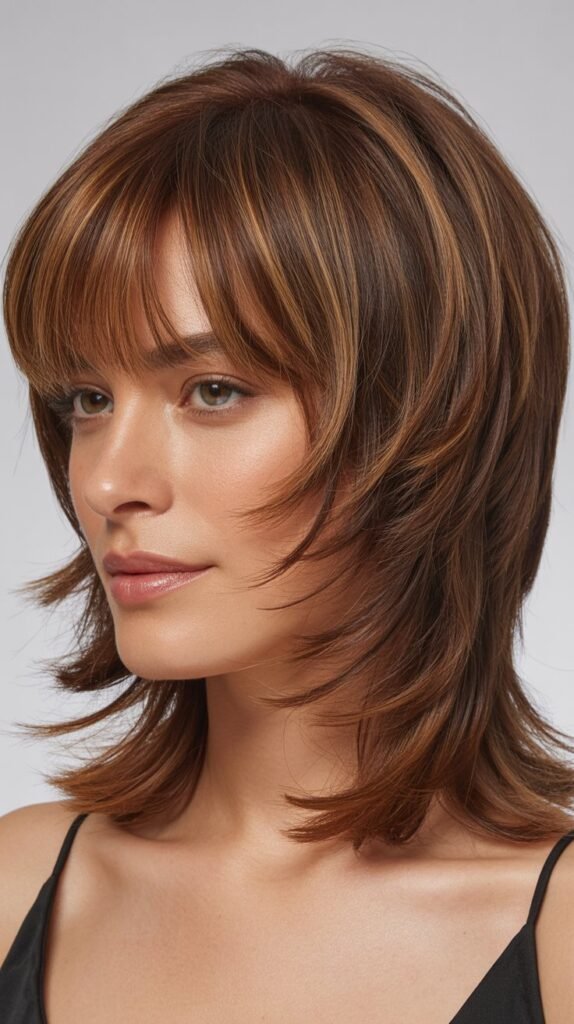 Layered Shag with Bottleneck Bangs