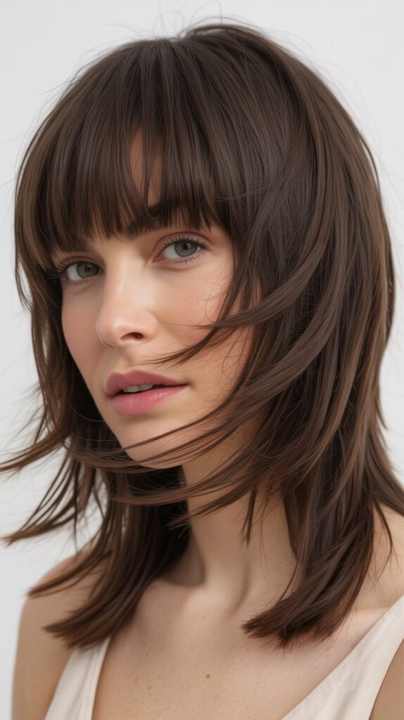 Choppy Midi Cut with Blunt Bangs