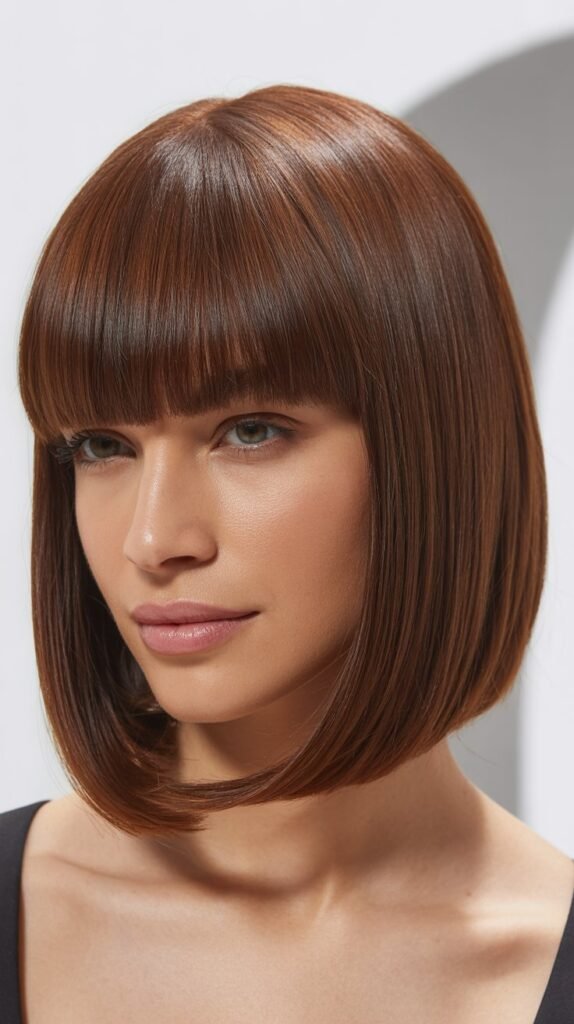 Blunt Cut Medium Bob With Straight Across Bangs