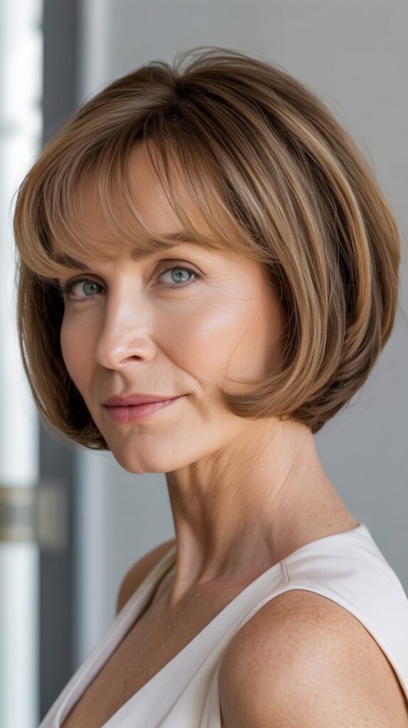  Rounded Bangs with Inverted Bob