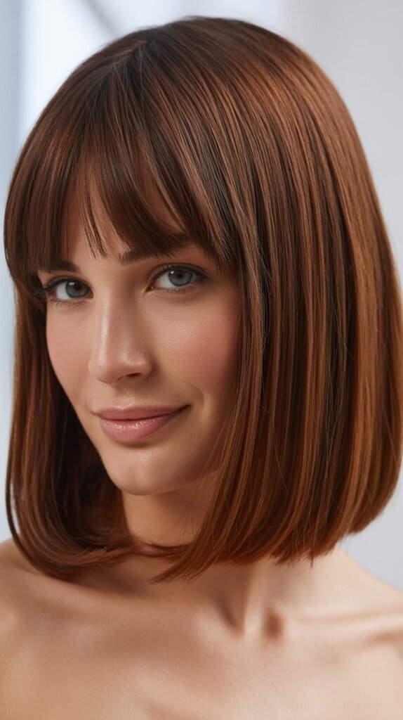 Sleek Lob with Baby Bangs