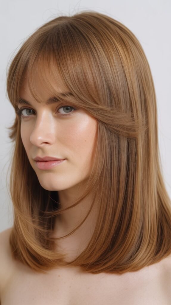Medium Straight Hair With Middle-Part Curtain Bangs