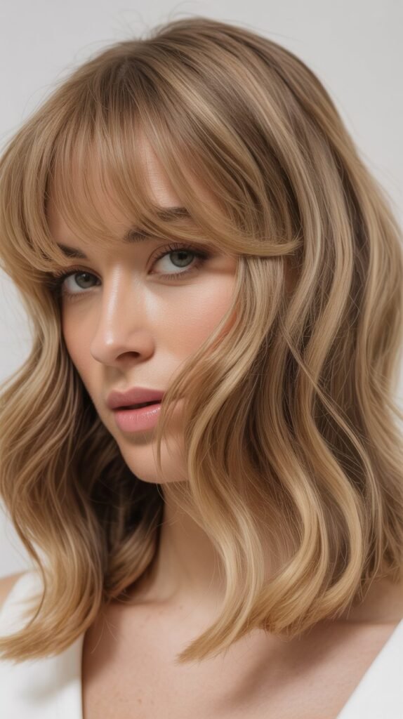 Soft Lob with Brow-Skimming Bangs
