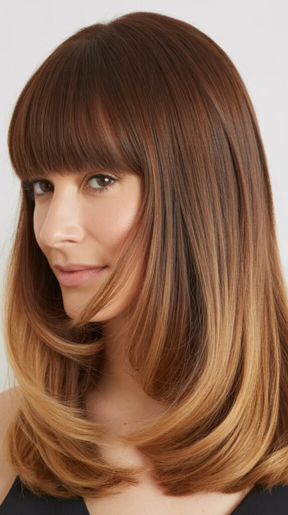 Medium Hair With Straight Bangs And Balayage