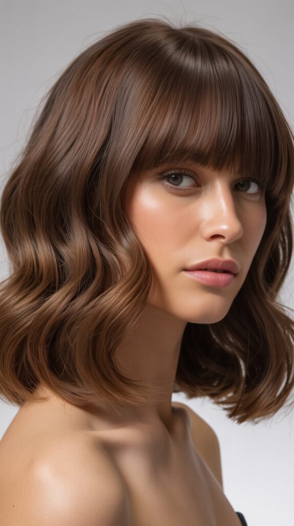 Medium Wavy Lob With Blunt Bangs
