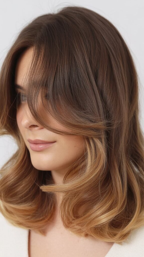 Curtain Bangs with Soft Ombre