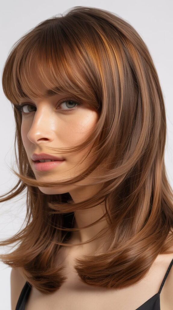 Medium Length Hair With Long Feathered Bangs