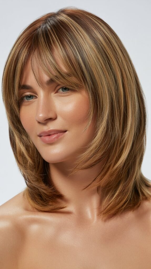 Textured Lob with Wispy Curtain Bangs