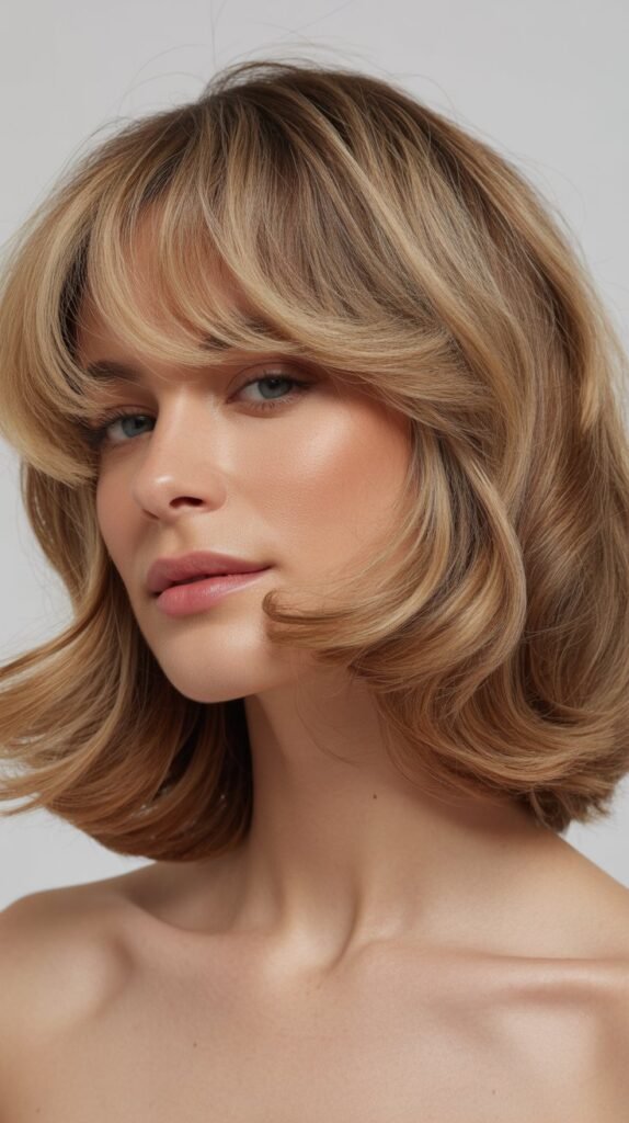 Bouncy Lob with Feathered Bangs