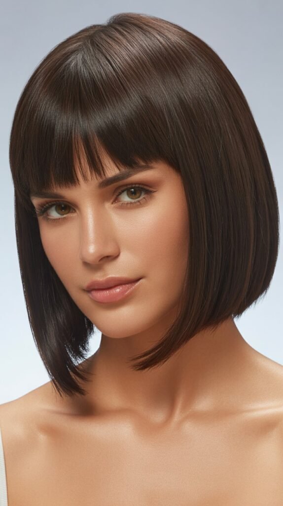 Razored Lob With Straight-Across Bangs