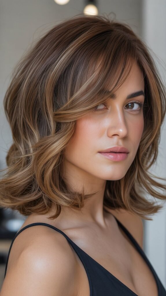 Textured Lob with Side Bangs