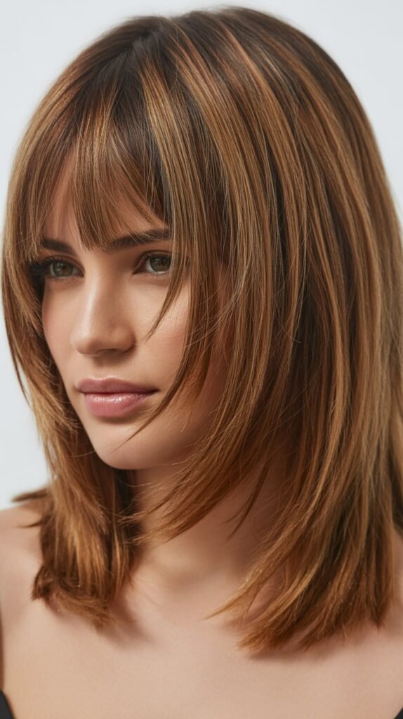 Long Curtain Bangs with Shattred Ends