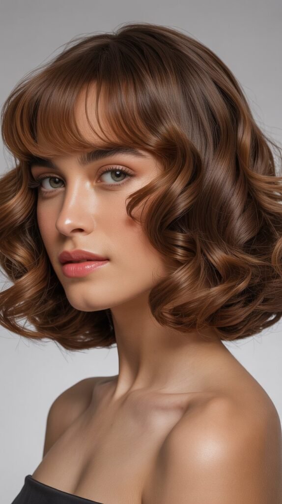 Curled Lob with Curled Bangs