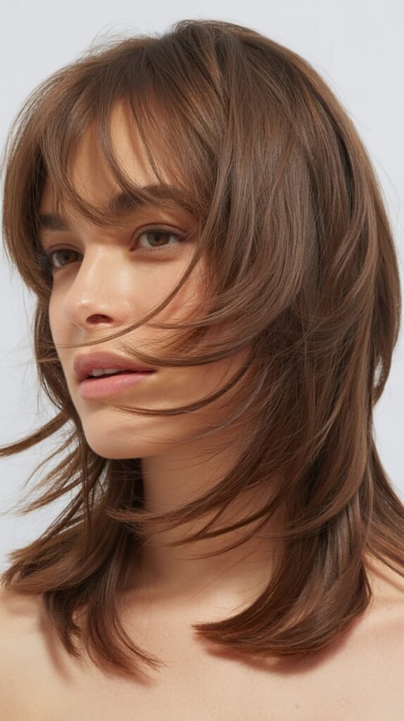 Lived-In Layers with Grown-Out Bangs