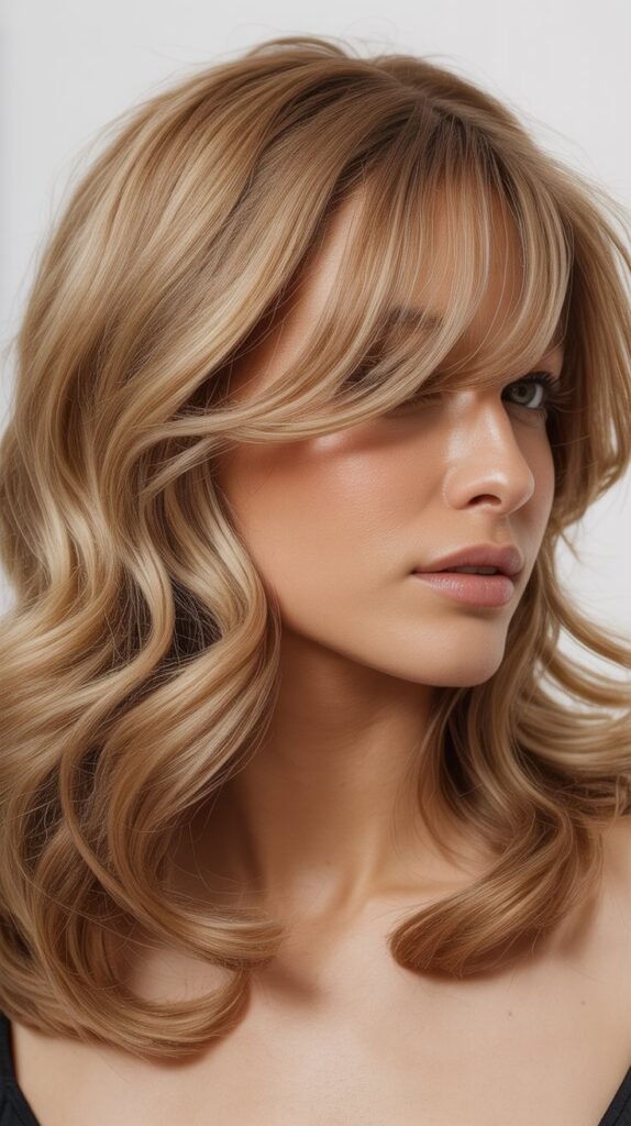 Medium Length With Long Side Bangs And Beach Waves