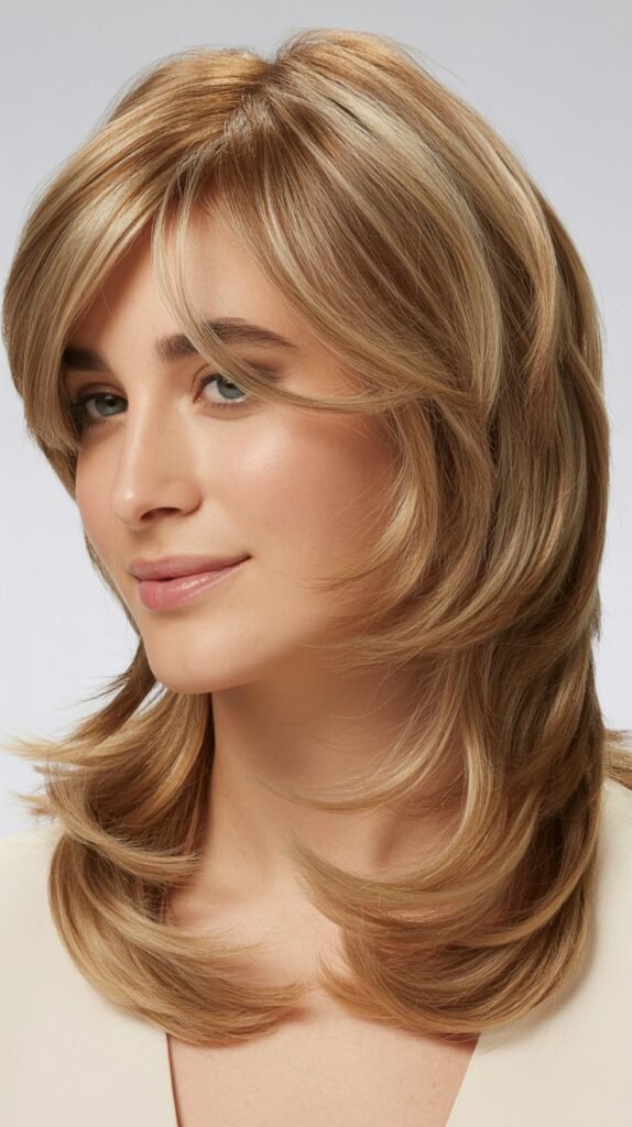 Feathered Medium Layers With Side-Swept Bangs