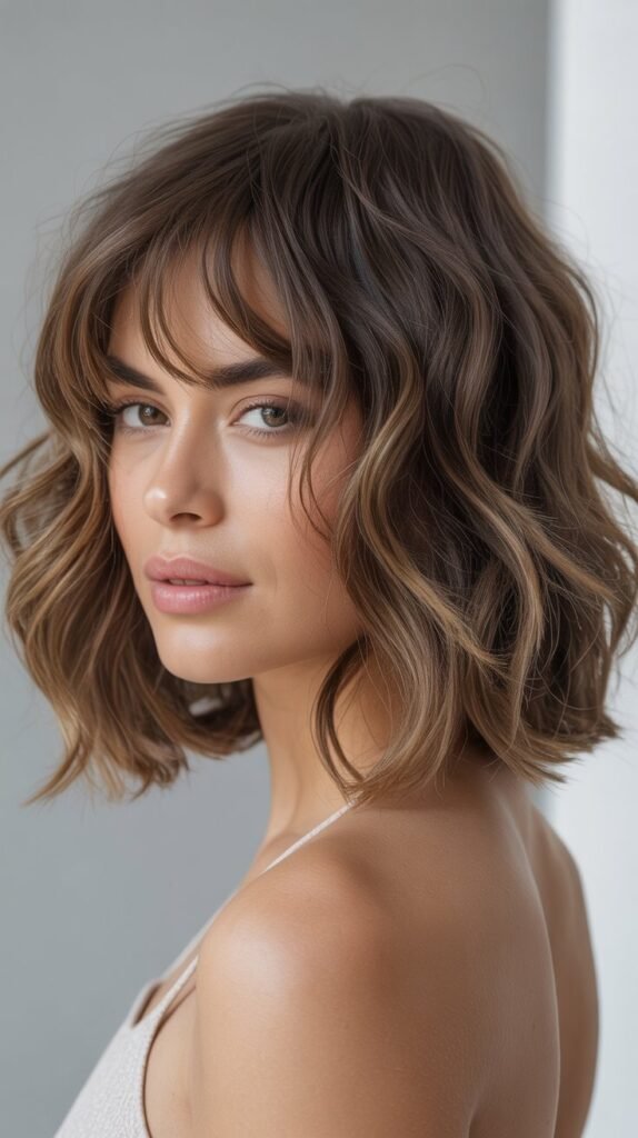 Medium Wavy Lob With Choppy Textured Bangs