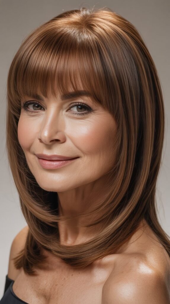  Full Bangs with Shoulder-Length Straight Hair