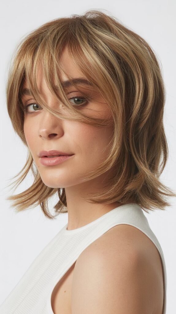 Textured Lob With Wispy Side-Swept Bangs