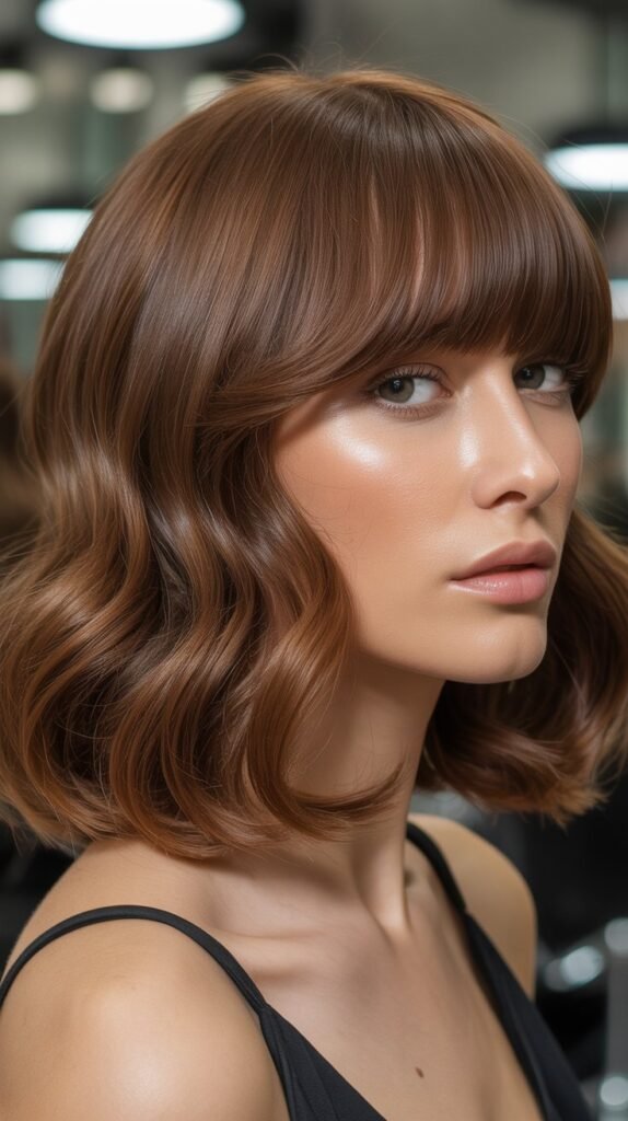 Medium Wavy Bob With Rounded Bangs