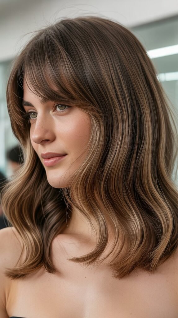 Natural Wave Lob with Soft Curtain Bangs