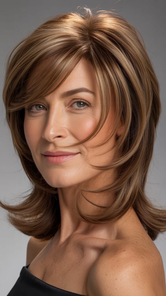 Wispy Side-Swept Bangs with Shoulder-Length Layers