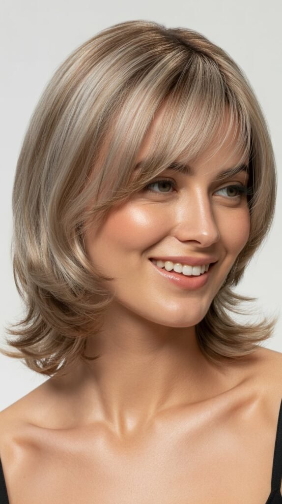 30 Best Medium Hairstyles With Curtain Bangs (Face-Framing!)