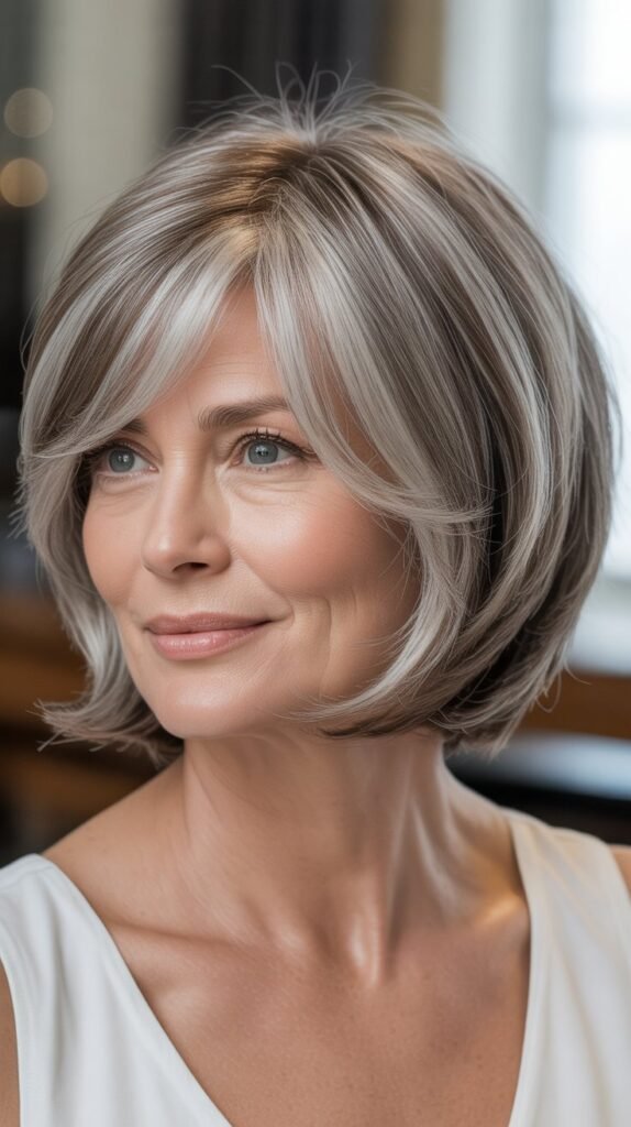 The Layered Bob with Side-Swept Fringe