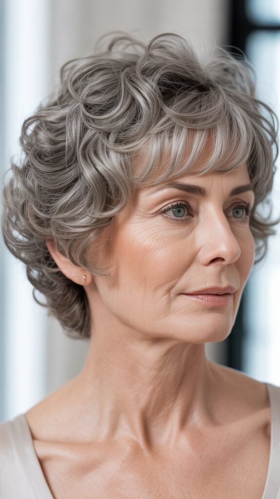 Curly Pixie with Long Bangs