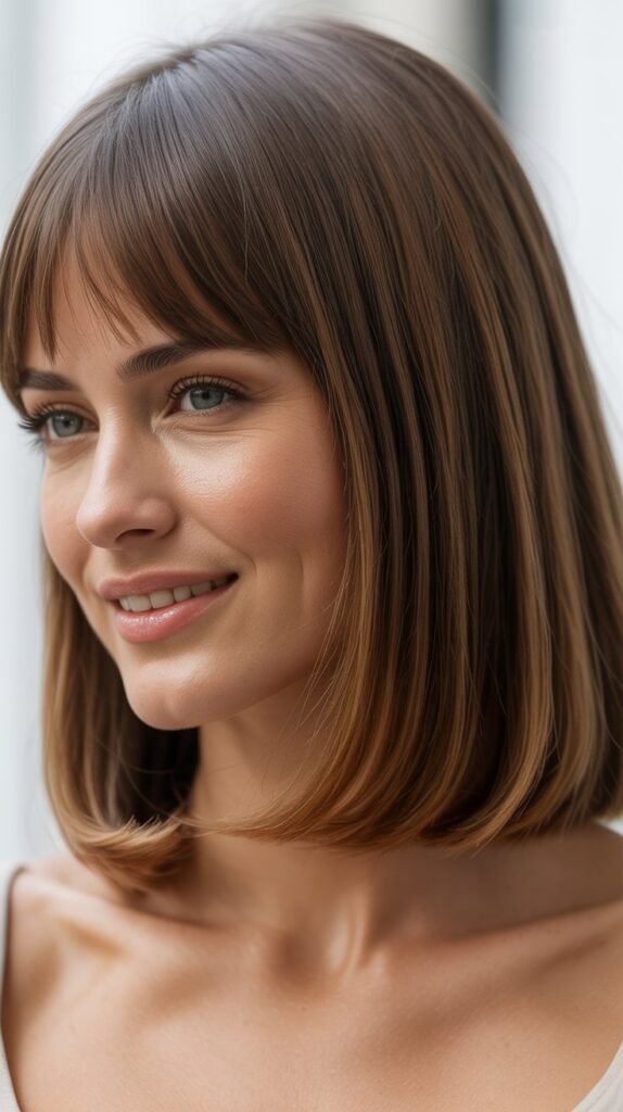 Smooth Lob with Arched Bangs