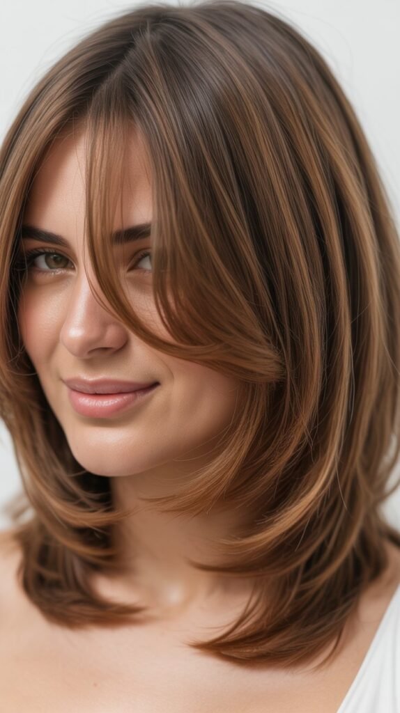 Layered Shoulder-Length Cut With Curtain Bangs