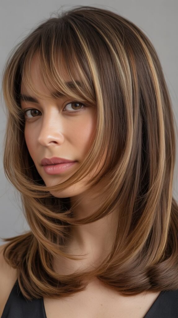 Medium Hair With Long Bangs And Face-Framing Highlights