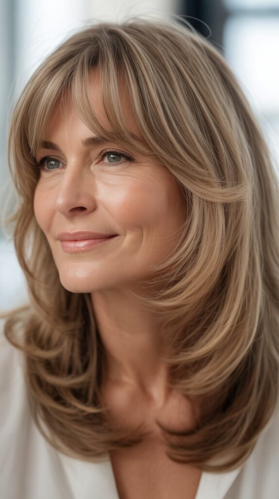 Curtain Bangs with Medium to Long Hair: Layered Luxury