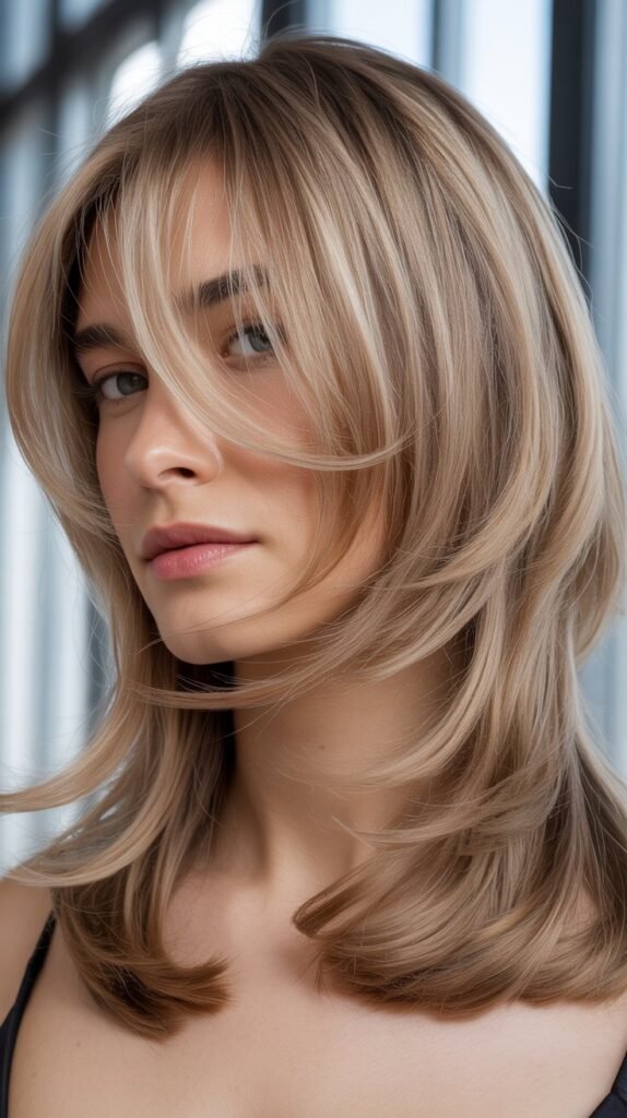 Ash Blonde Blunt Cut with Soft Layers and Curtain Bangs